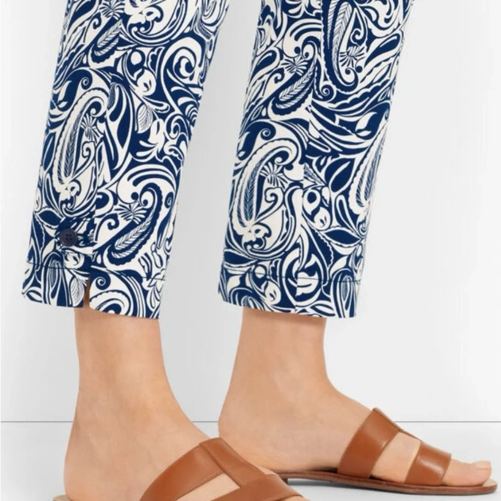 Talbots Perfect Crop Navy & White Paisley Print Stretch Pants Women’s 14 Petite - Picture 7 of 11